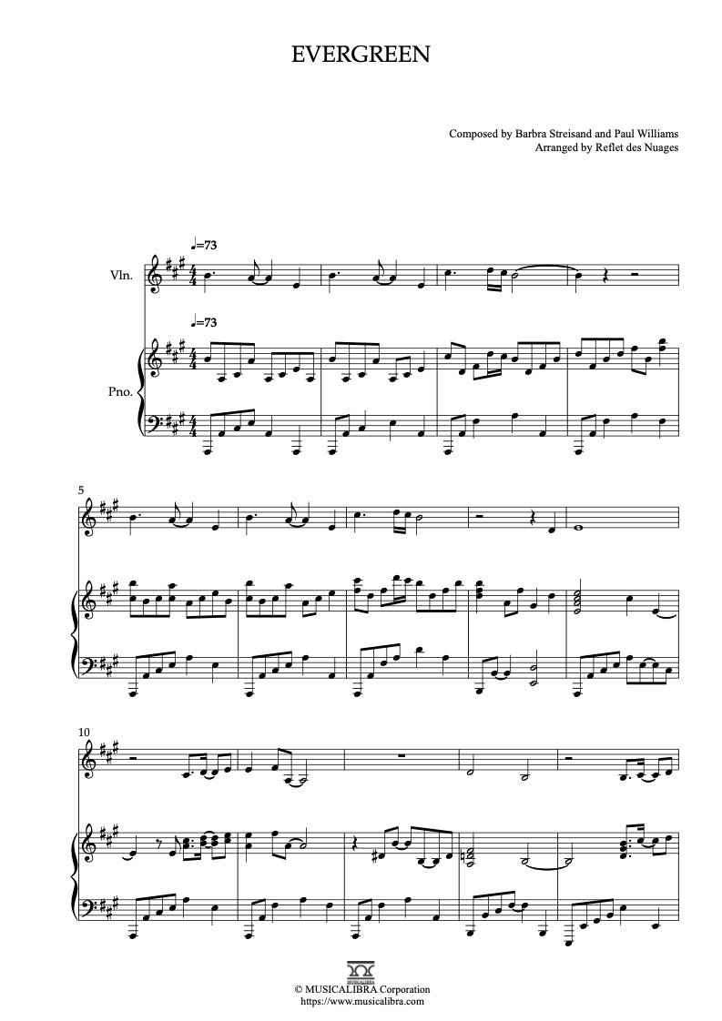 Partitura de A Star Is Born Evergreen arreglada para dueto de violín y piano