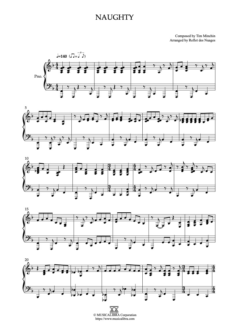 Partitura de Matilda Theme Naughty arreglada para piano solo