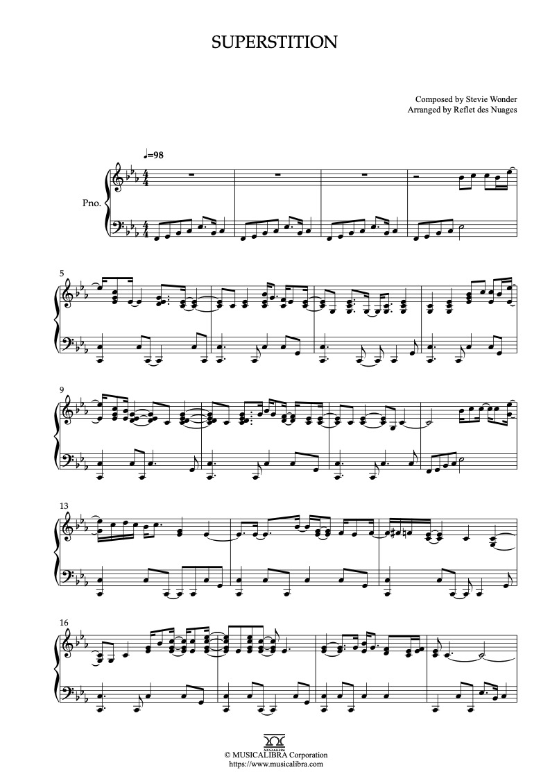 Stevie Wonder Superstition 钢琴 独奏 乐谱