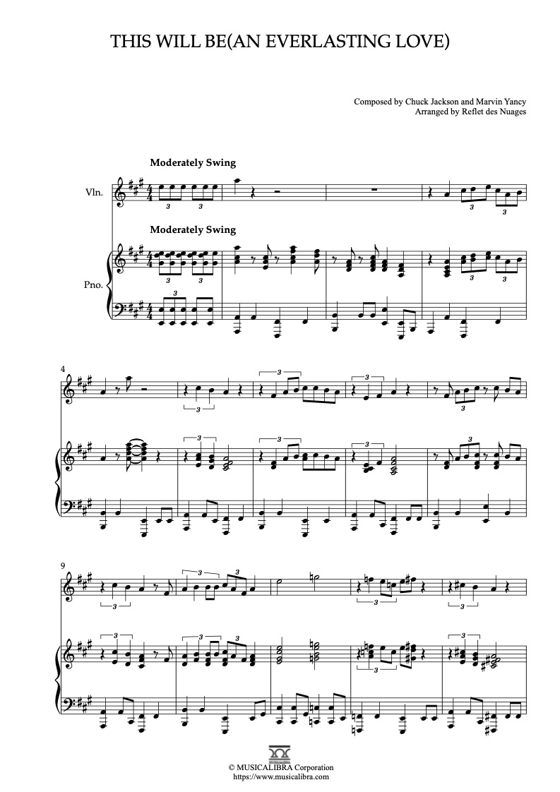 Natalie Cole This Will Be(An Everlasting Love) 二重奏 樂譜 - 小提琴, 鋼琴
