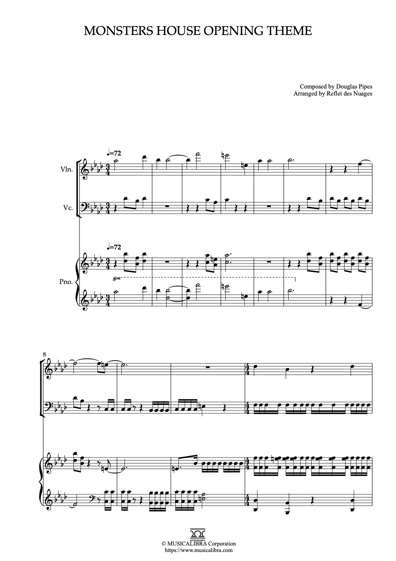 Monsters House Opening Theme 三重奏 乐谱 - 小提琴, 大提琴, 钢琴