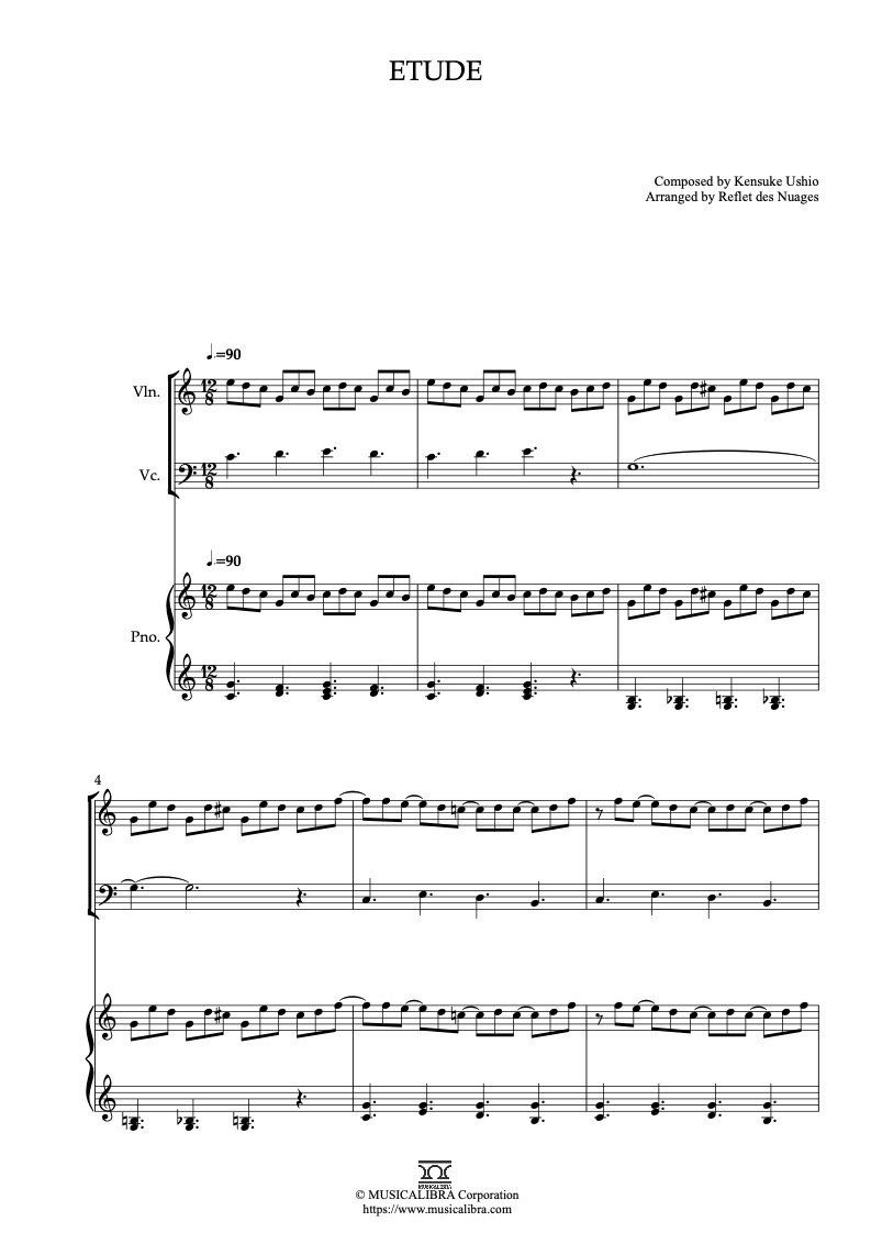 Partitura de Liz and the Blue Bird Etude arreglada para trío de violín, violonchelo y piano