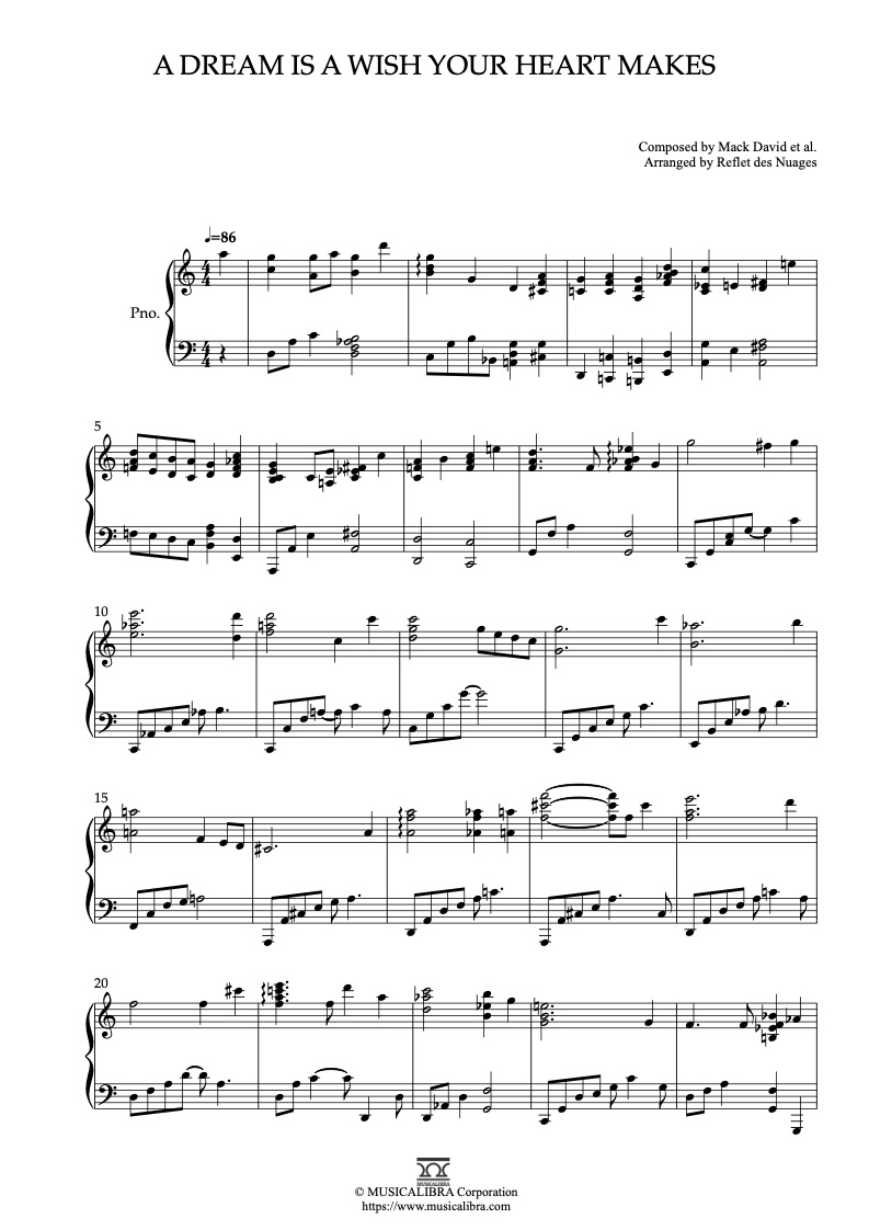 Cinderella A Dream Is a Wish Your Heart Makes 钢琴 独奏 乐谱