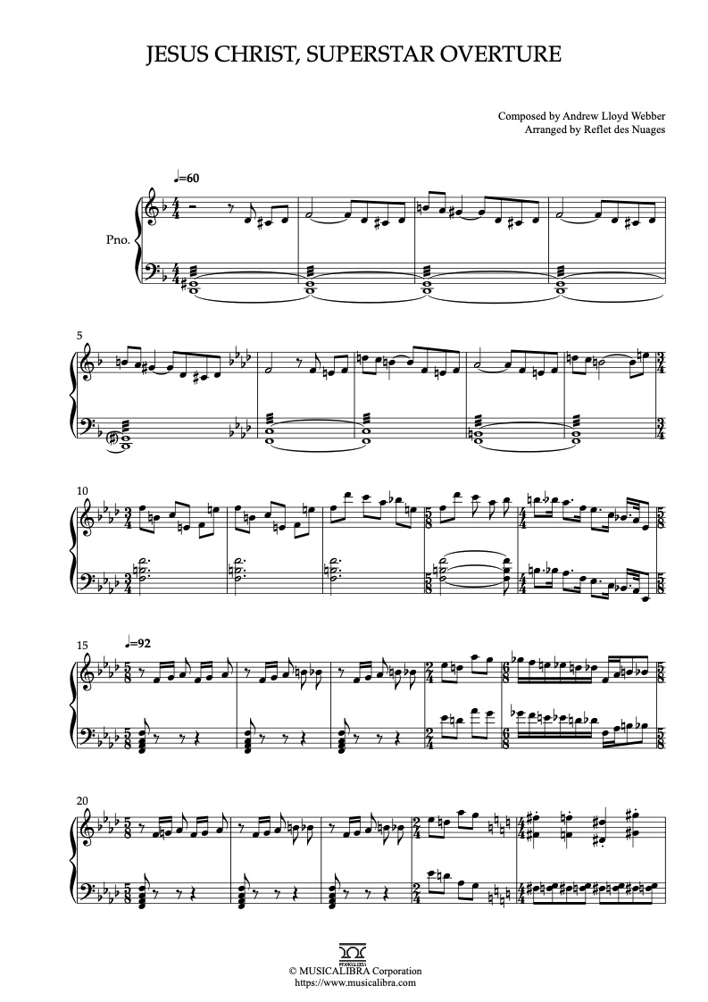 Jesus Christ, Superstar Overture 鋼琴 獨奏 樂譜