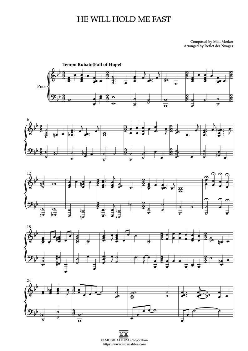 Sheet music of He Will Hold Me Fast arranged for piano solo preview page 1