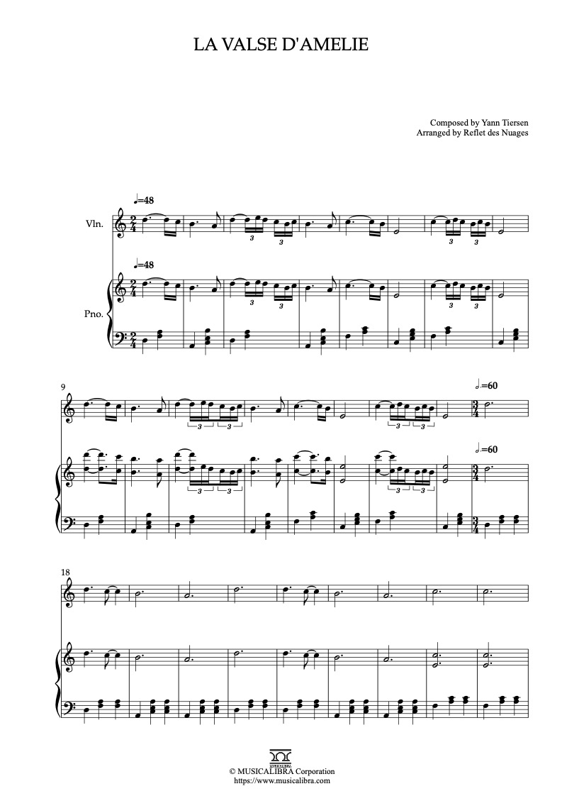 Amélie La valse d'Amelie 바이올린 피아노 듀엣 악보