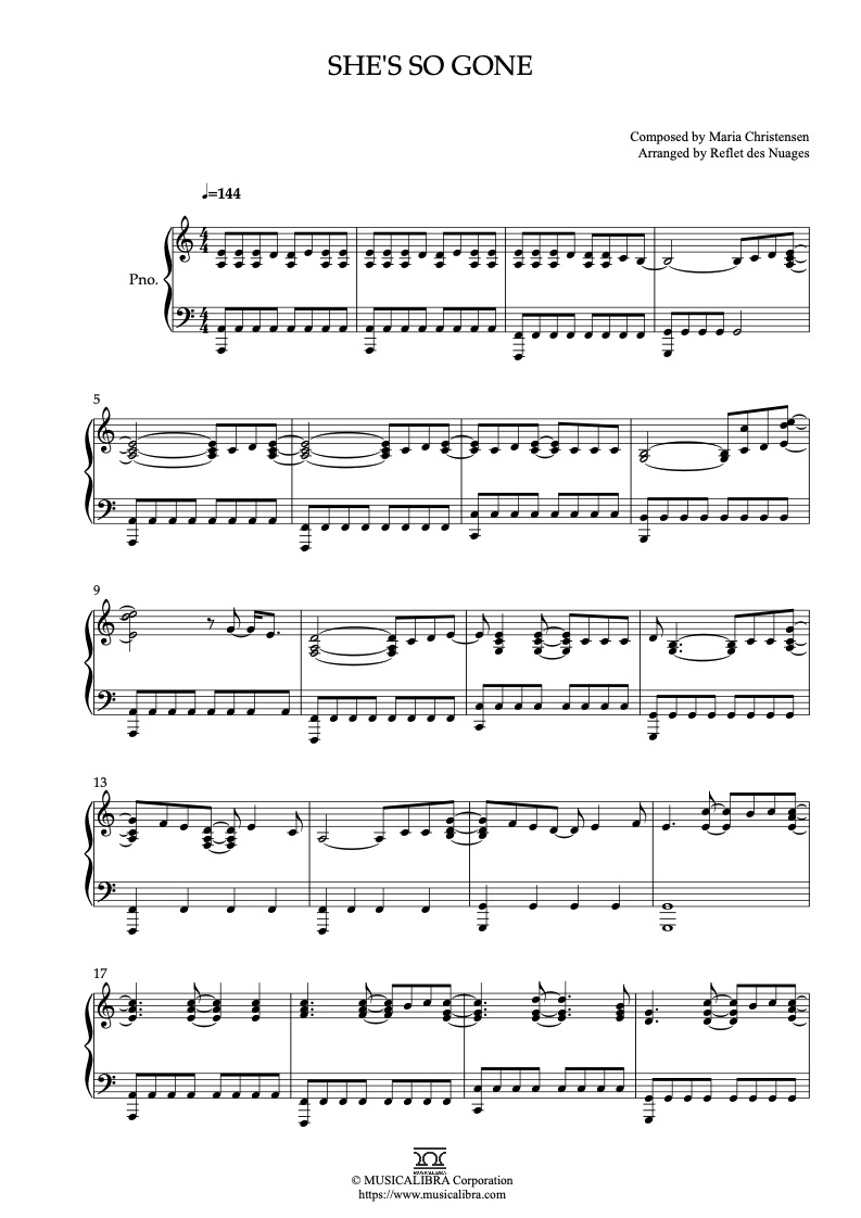 Sheet music of Lemonade Mouth She's So Gone arranged for piano solo preview page 1