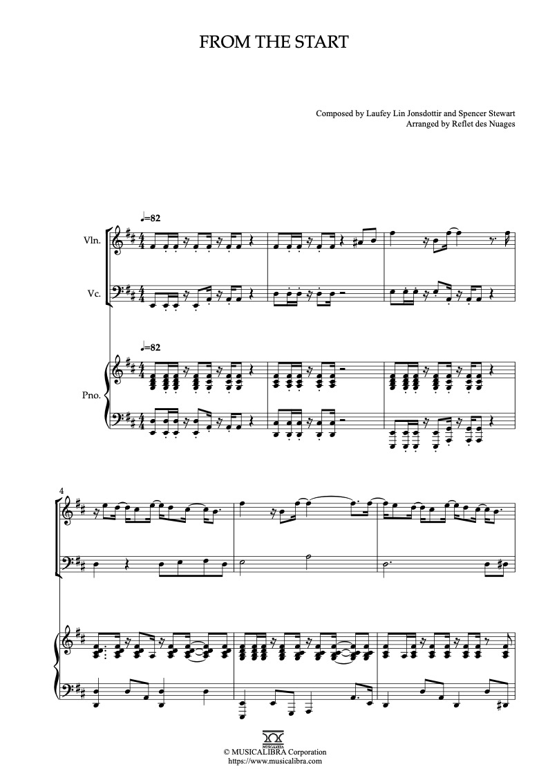 Partitura de Laufey From the Start arreglada para trío de violín, violonchelo y piano