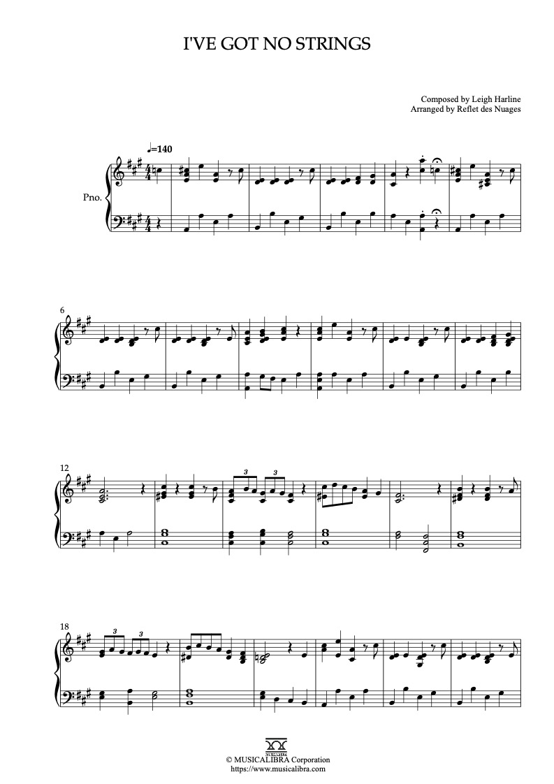 Pinocchio I've Got No Strings 钢琴 独奏 乐谱