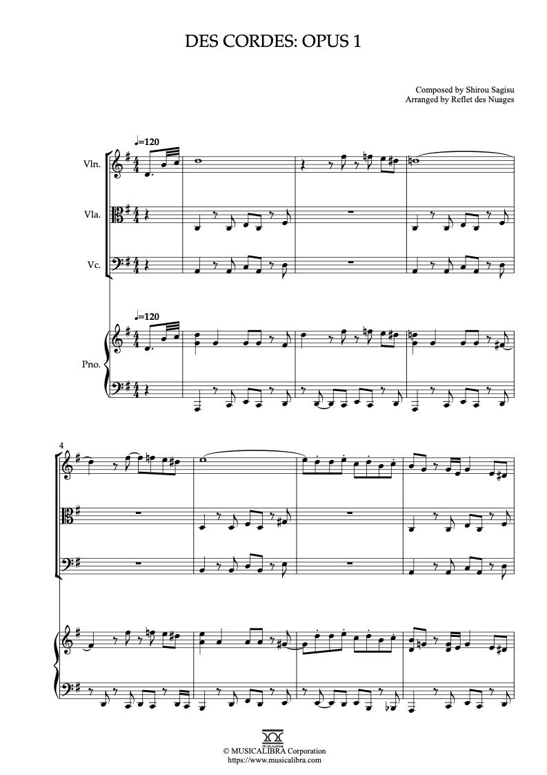 Evangelion Des Cordes: opus 1 四重奏 乐谱 - 小提琴, 中提琴, 大提琴, 钢琴