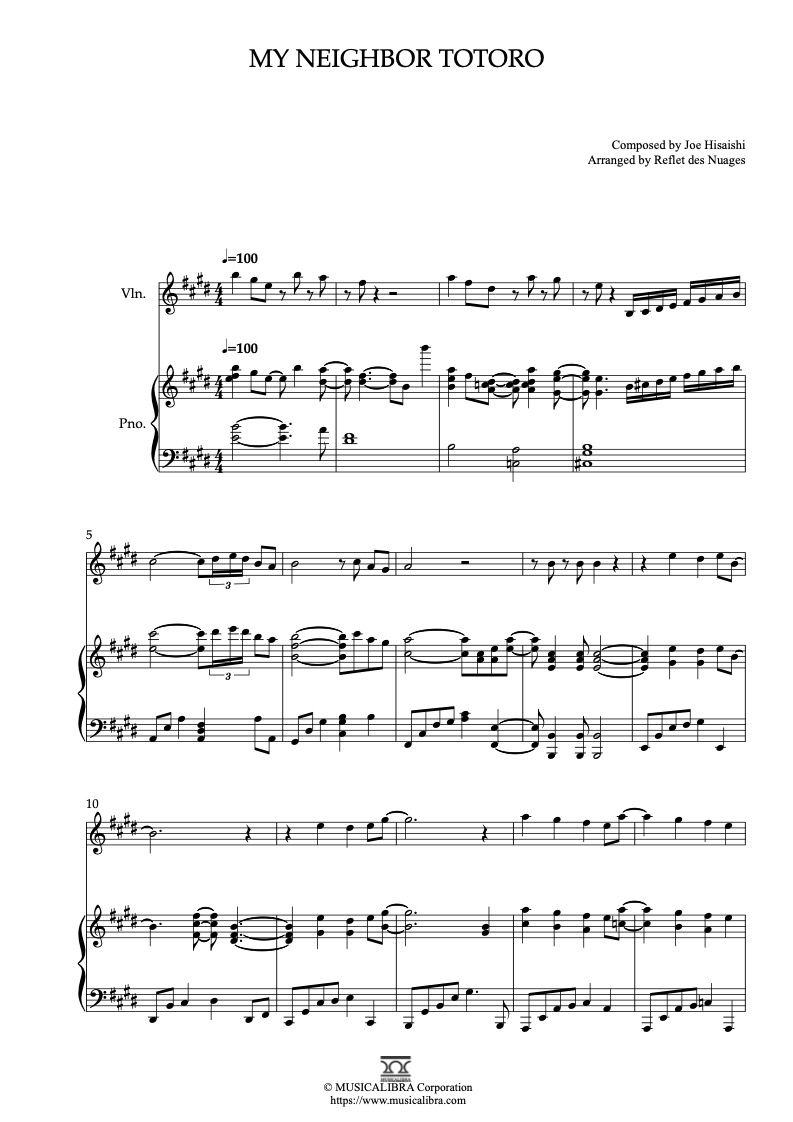 My Neighbor Totoro 二重奏 乐谱 - 小提琴, 钢琴