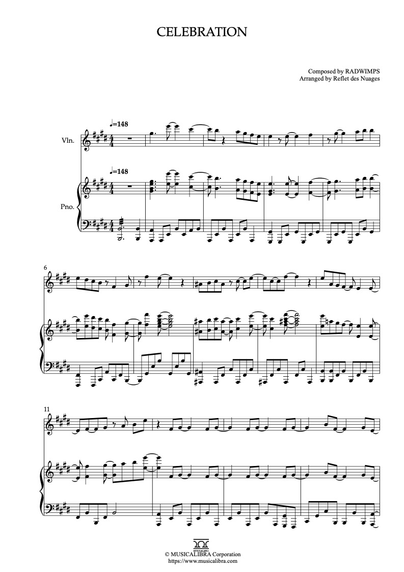 Partitura de Weathering With You Celebration arreglada para dueto de violín y piano