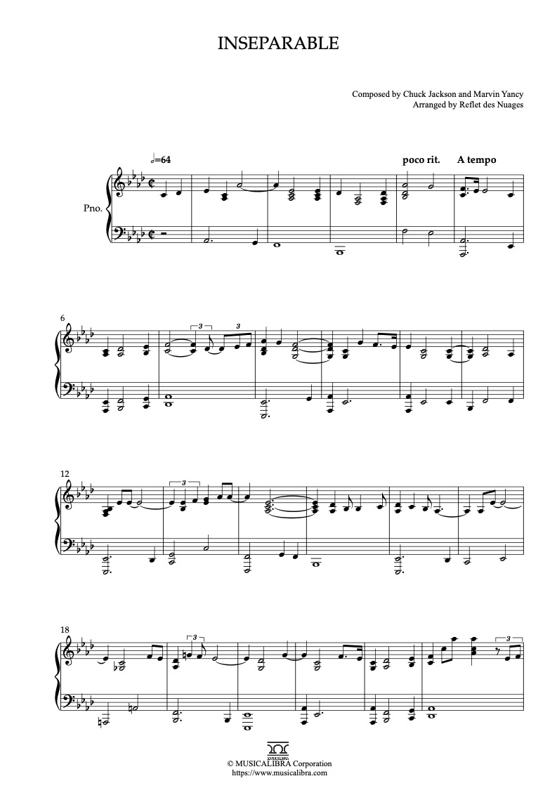 Sheet music of Inseparable arranged for piano solo preview page 1