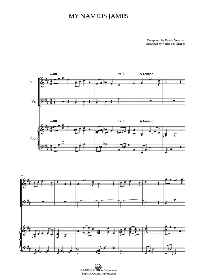 Partitura de James and the Giant Peach My Name Is James arreglada para trío de violín, violonchelo y piano