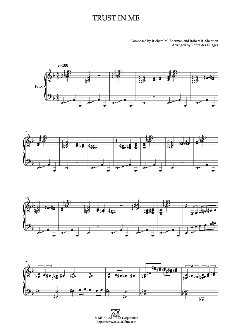 Sheet music of Trust in Me arranged for piano solo preview page 1