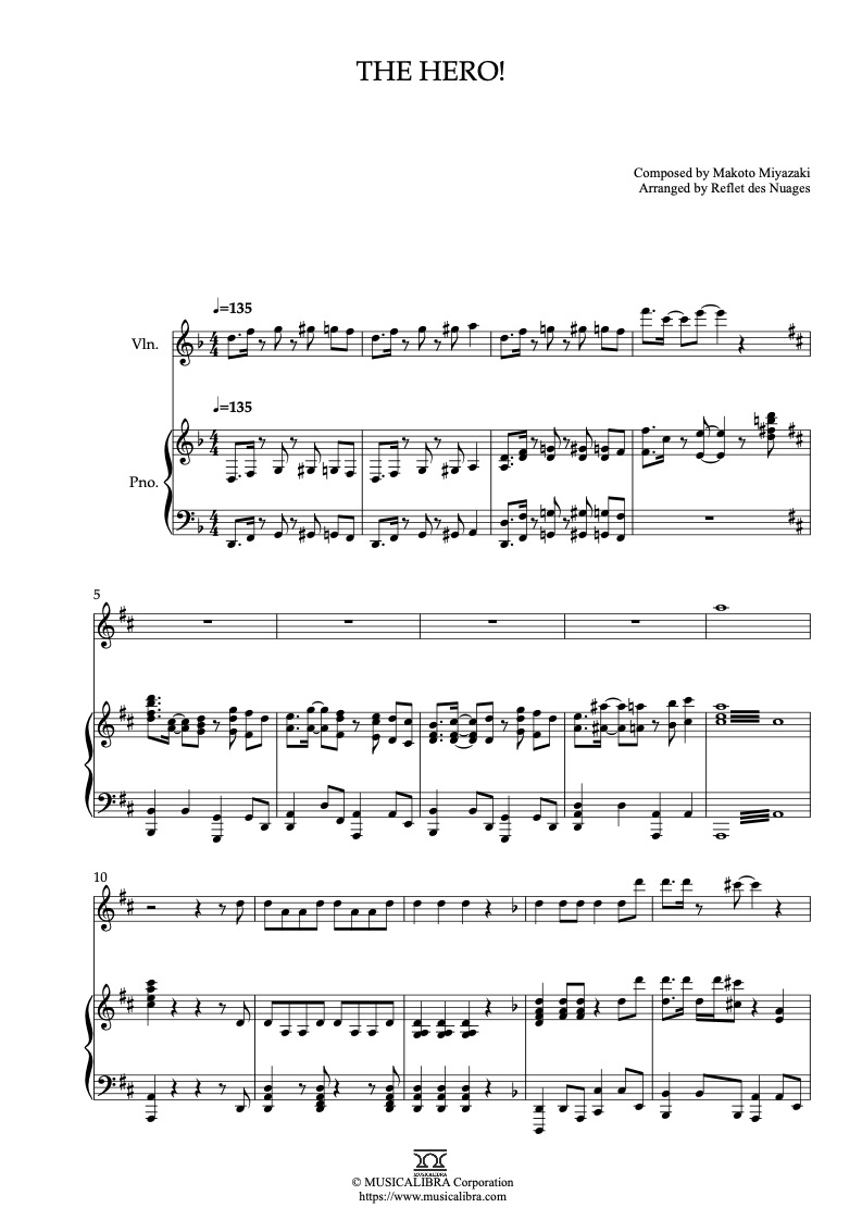 Partitura de One Punch Man The Hero! arreglada para dueto de violín y piano