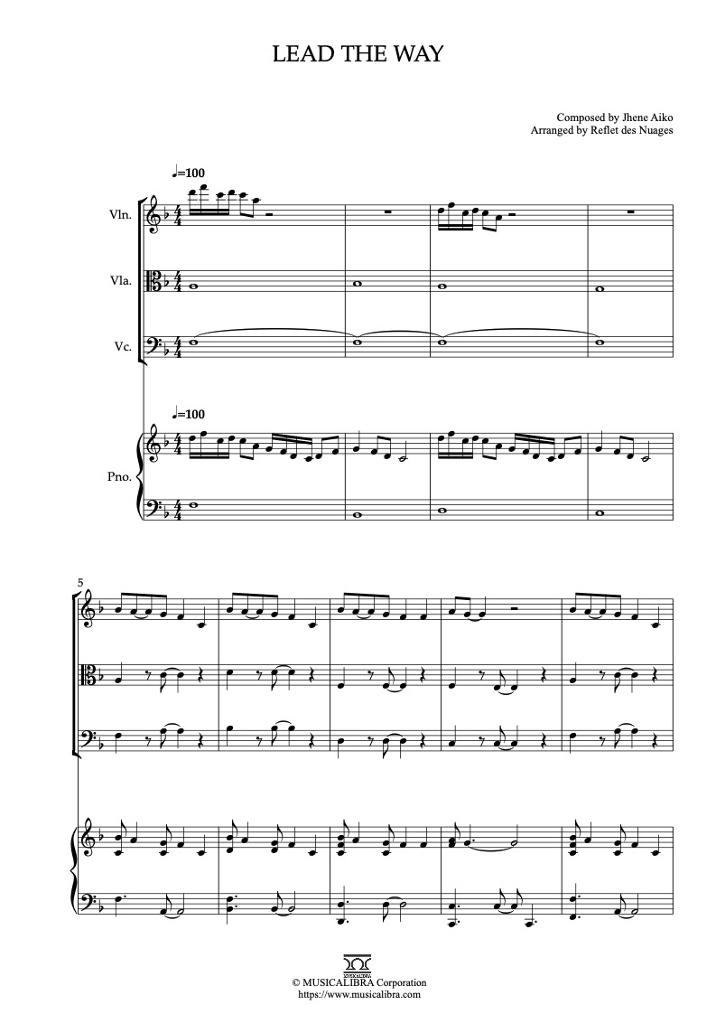 Raya and the Last Dragon Lead the Way 四重奏 乐谱 - 小提琴, 中提琴, 大提琴, 钢琴