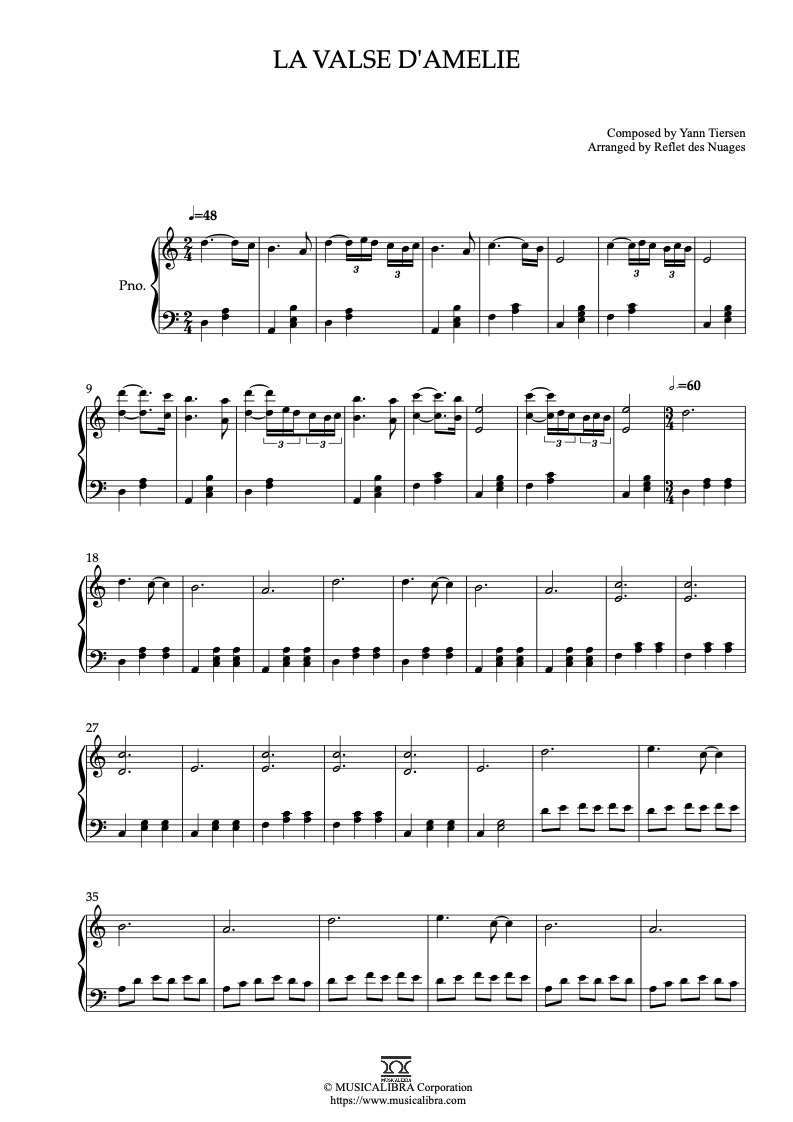Amélie La valse d'Amelie 피아노 편곡 악보