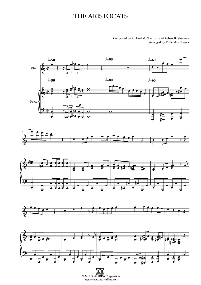 The Aristocats 編曲楽譜 - ヴァイオリン、ピアノデュエット
