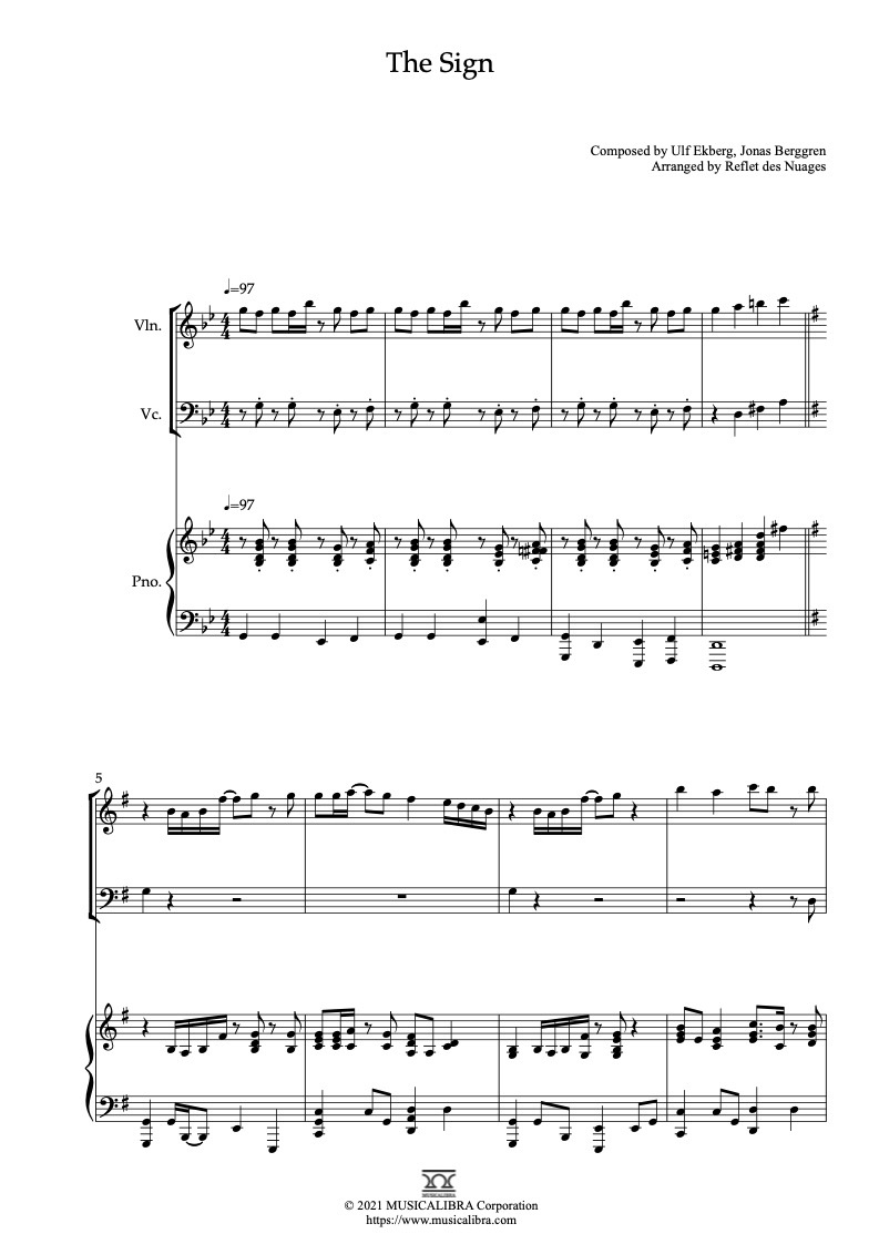 [TRIO SHEET MUSIC] The Sign - Violin, Cello and Piano Chamber Ensemble ...