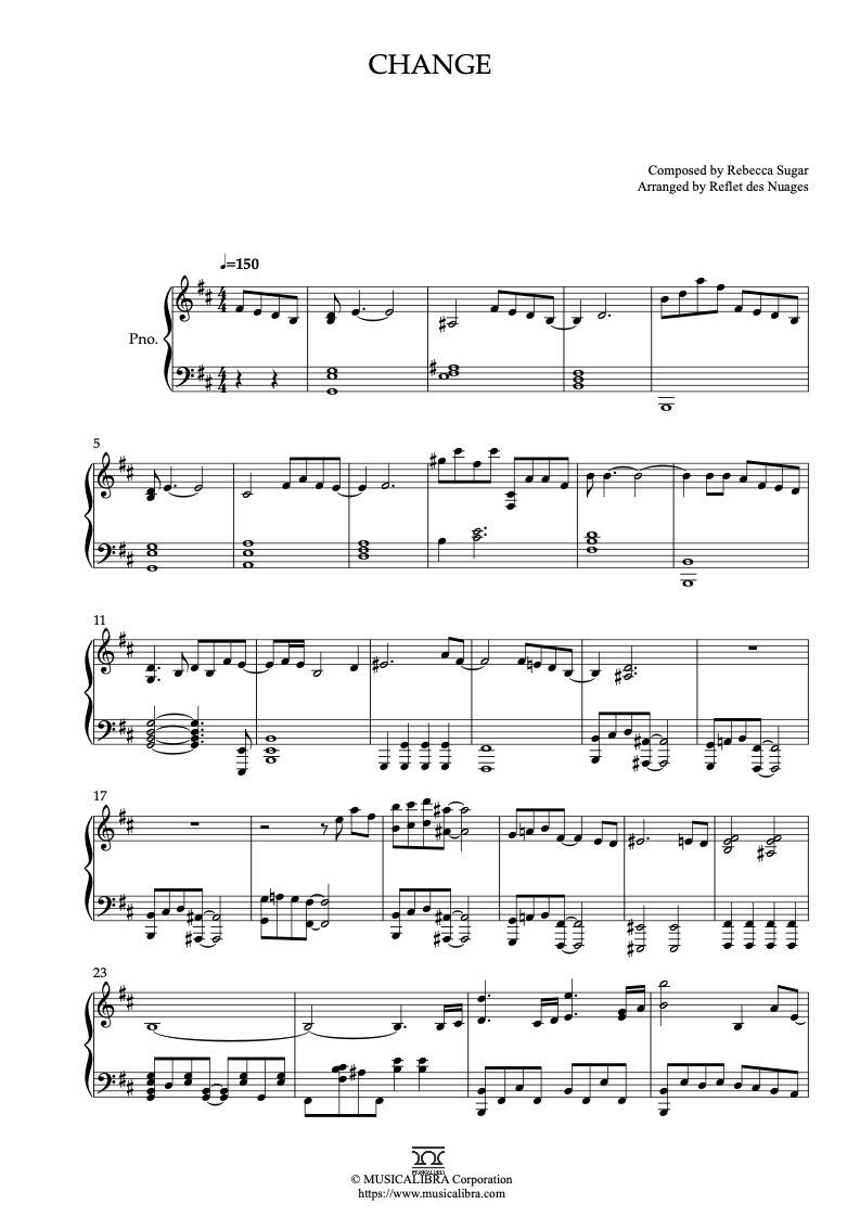Sheet music of Change arranged for piano solo preview page 1