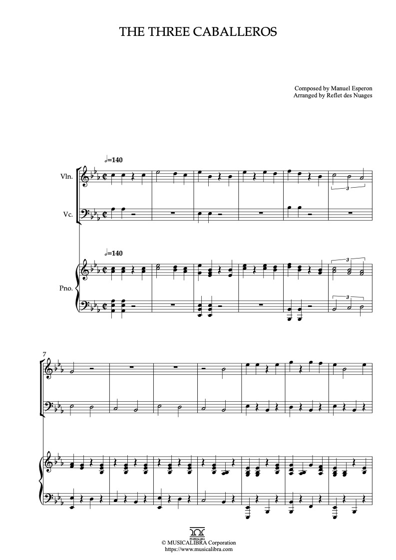 The Three Caballeros 三重奏 乐谱 - 小提琴, 大提琴, 钢琴