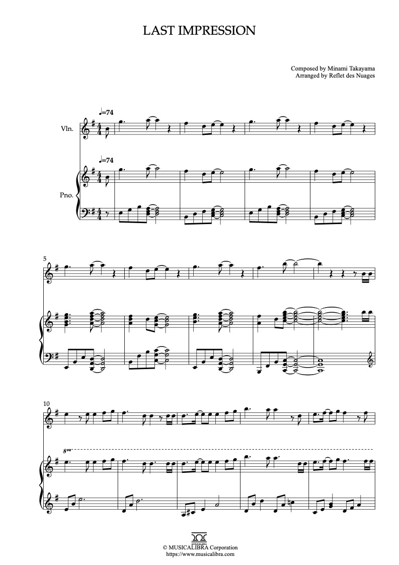 Gundam W Last Impression 二重奏 乐谱 - 小提琴, 钢琴