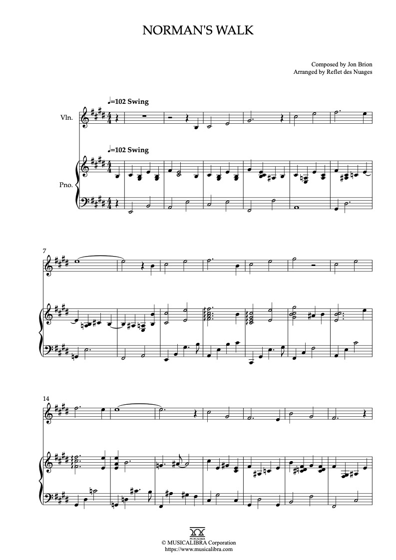 Partitura de Paranorman Norman's Walk arreglada para dueto de violín y piano