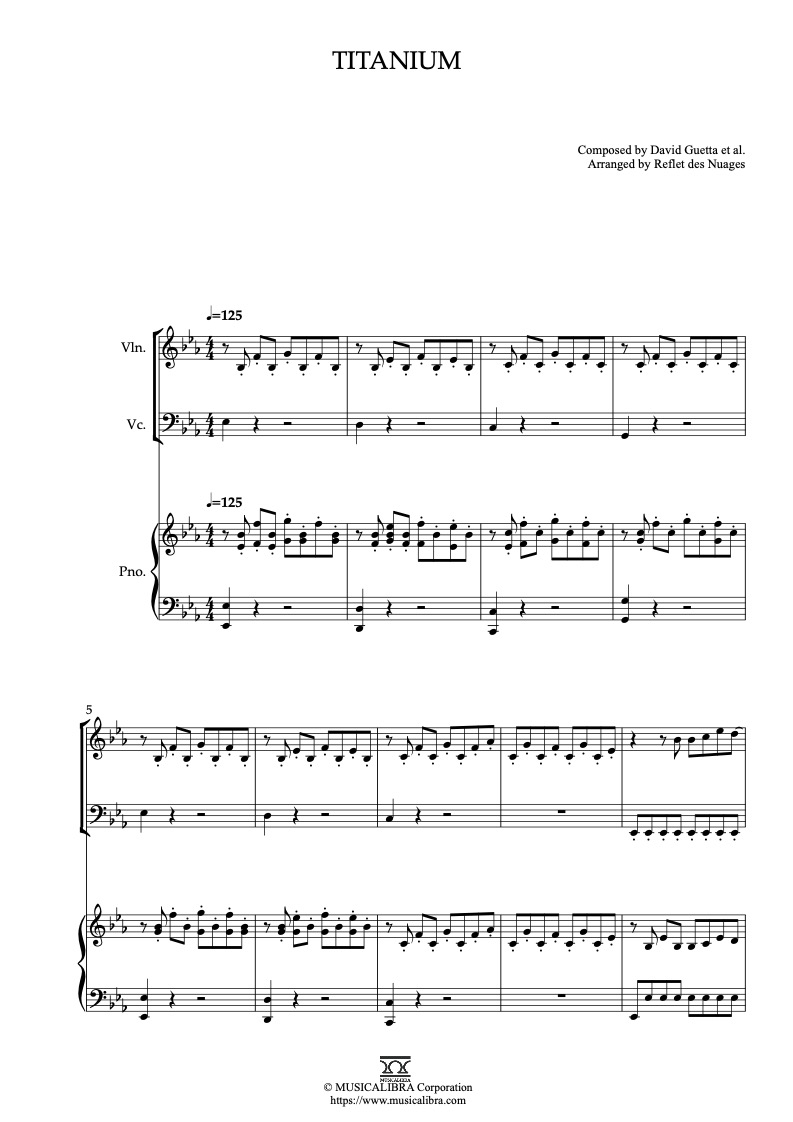 Titanium 編曲楽譜 - ヴァイオリン、チェロ、ピアノトリオ
