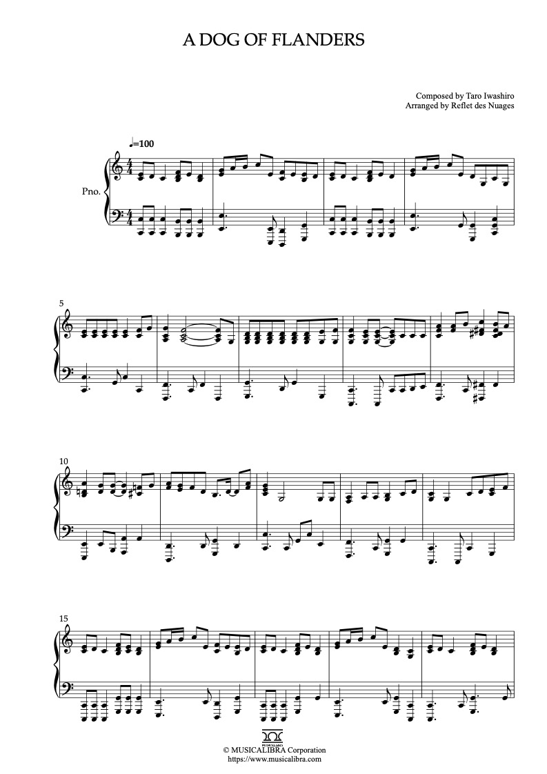 Sheet music of A Dog of Flanders OST arranged for piano solo preview page 1