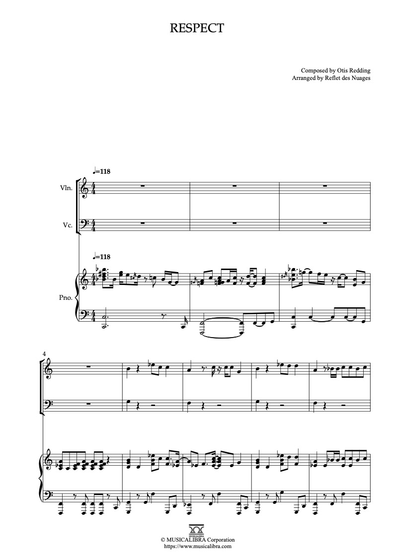 [TRIO SHEET MUSIC] Respect - Violin, Cello and Piano Chamber Ensemble ...