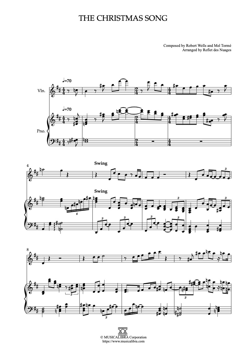 The Christmas Song 바이올린 피아노 듀엣 편곡 악보