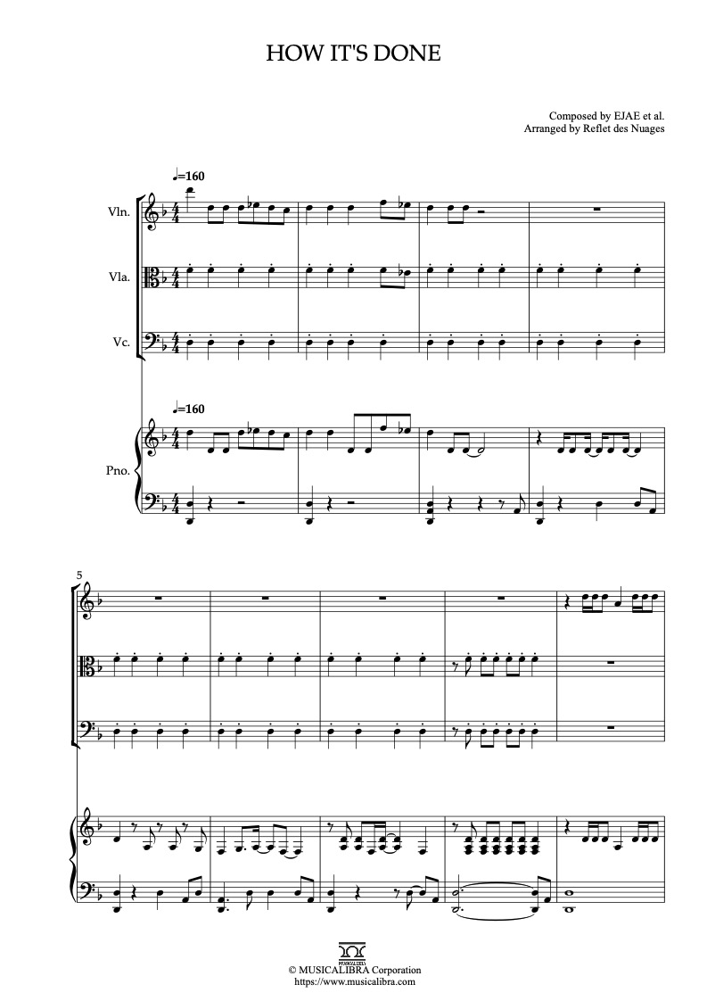 Sheet music of KPop Demon Hunters How It's Done arranged for violin, viola, cello and piano quartet chamber ensemble preview page 1
