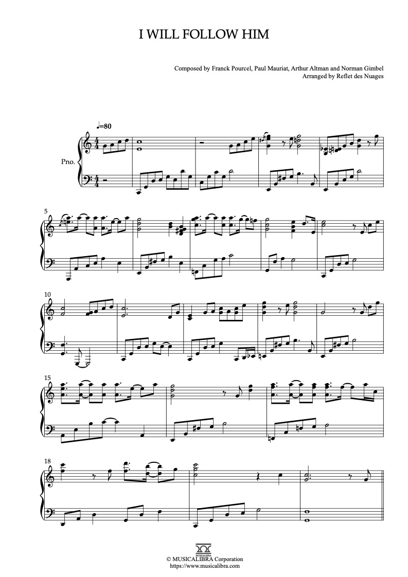 Partitura de I Will Follow Him arreglada para piano solo