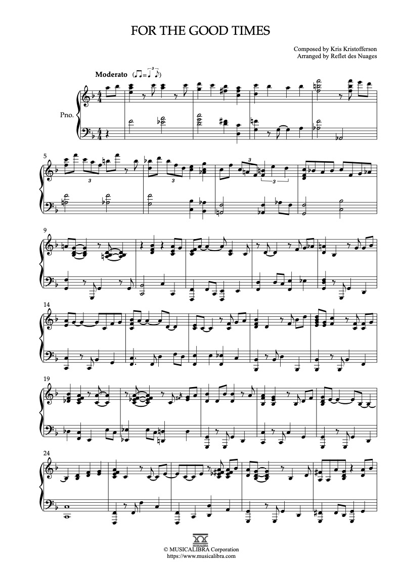 [piano Solo Sheet Music] For The Good Times Musicalibra