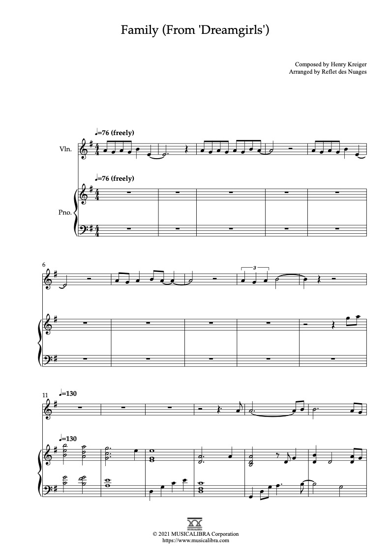 Family(Dreamgirls) 二重奏 乐谱 - 小提琴, 钢琴