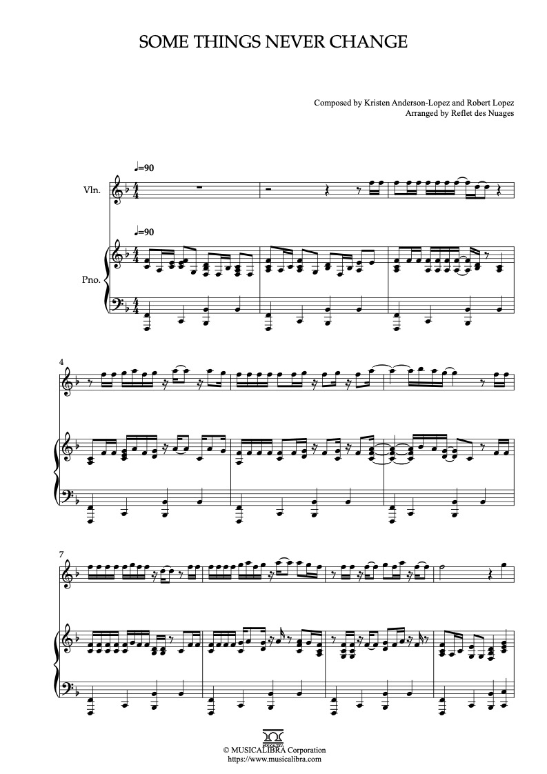 Partitura de Frozen 2 Some Things Never Change arreglada para dueto de violín y piano