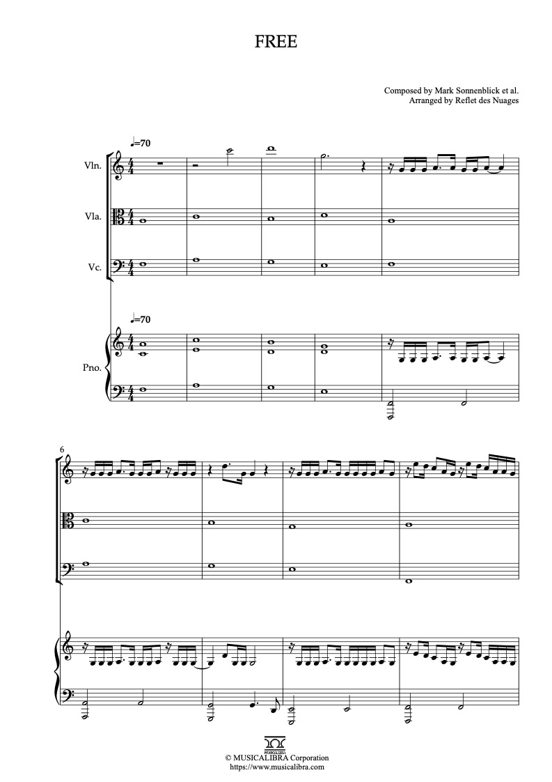 Sheet music of KPop Demon Hunters Free arranged for violin, viola, cello and piano quartet chamber ensemble preview page 1