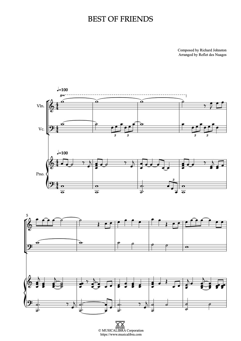 Partitura de The Fox and the Hound Best of Friends arreglada para trío de violín, violonchelo y piano