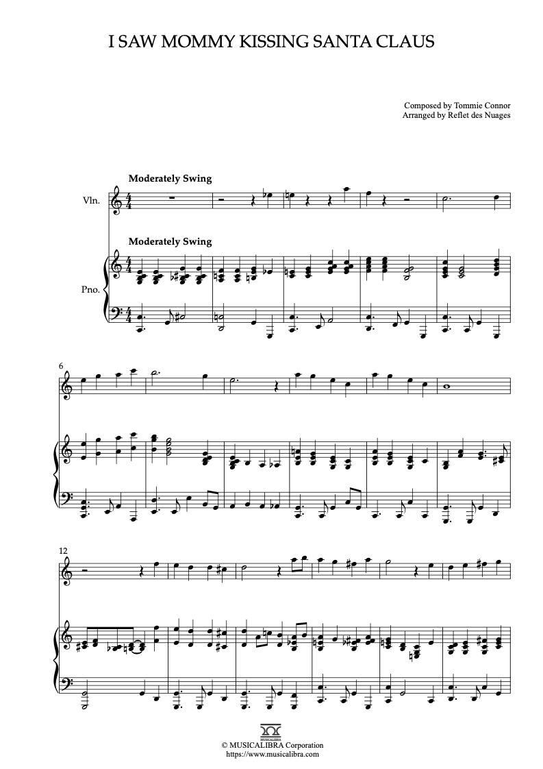 Partitura de The Jackson 5 I Saw Mommy Kissing Santa Claus arreglada para dueto de violín y piano