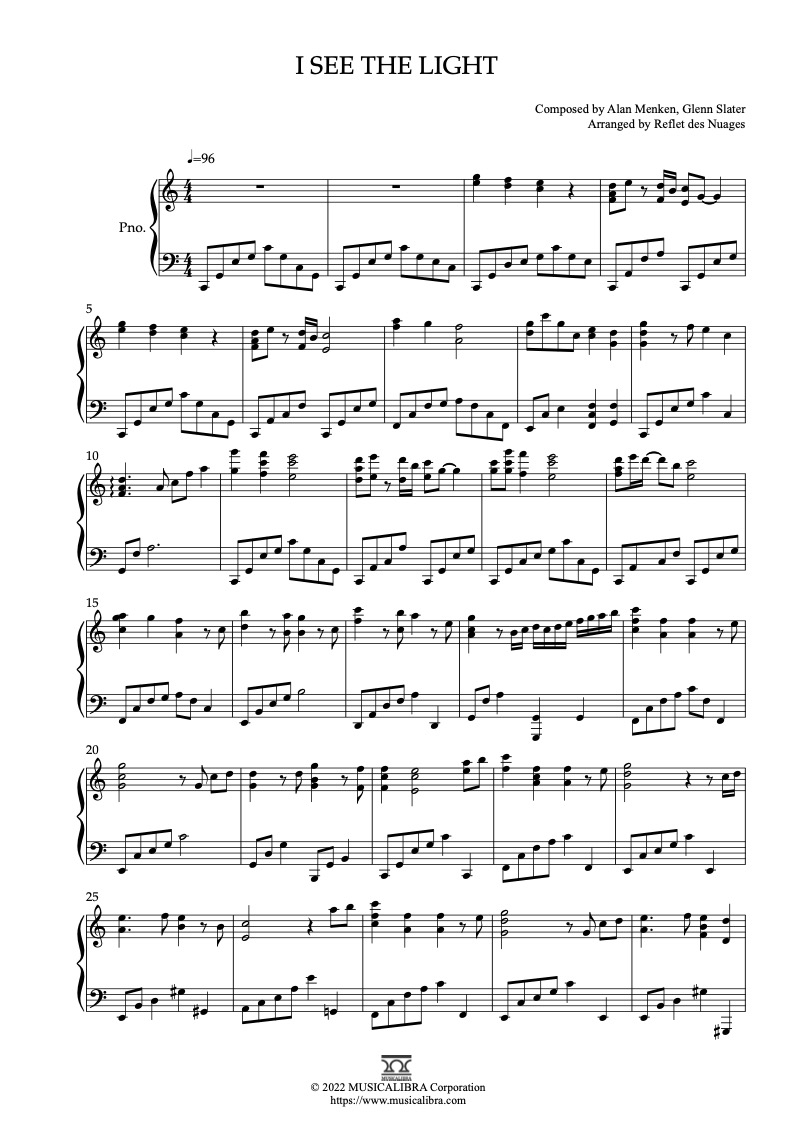 Piano Solo 악보] I See The Light 피아노 편곡 악보 : Musicalibra