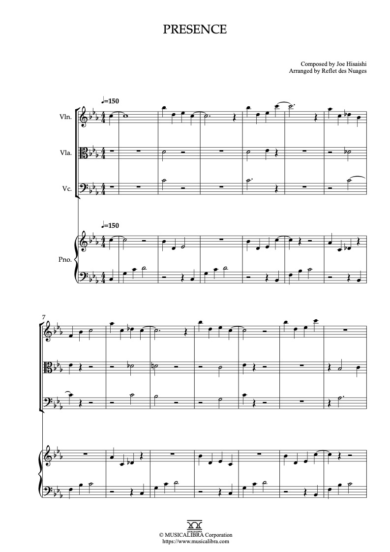 Partitura de Robot Carnival Presence arreglada para cuarteto de violín, viola, violonchelo y piano