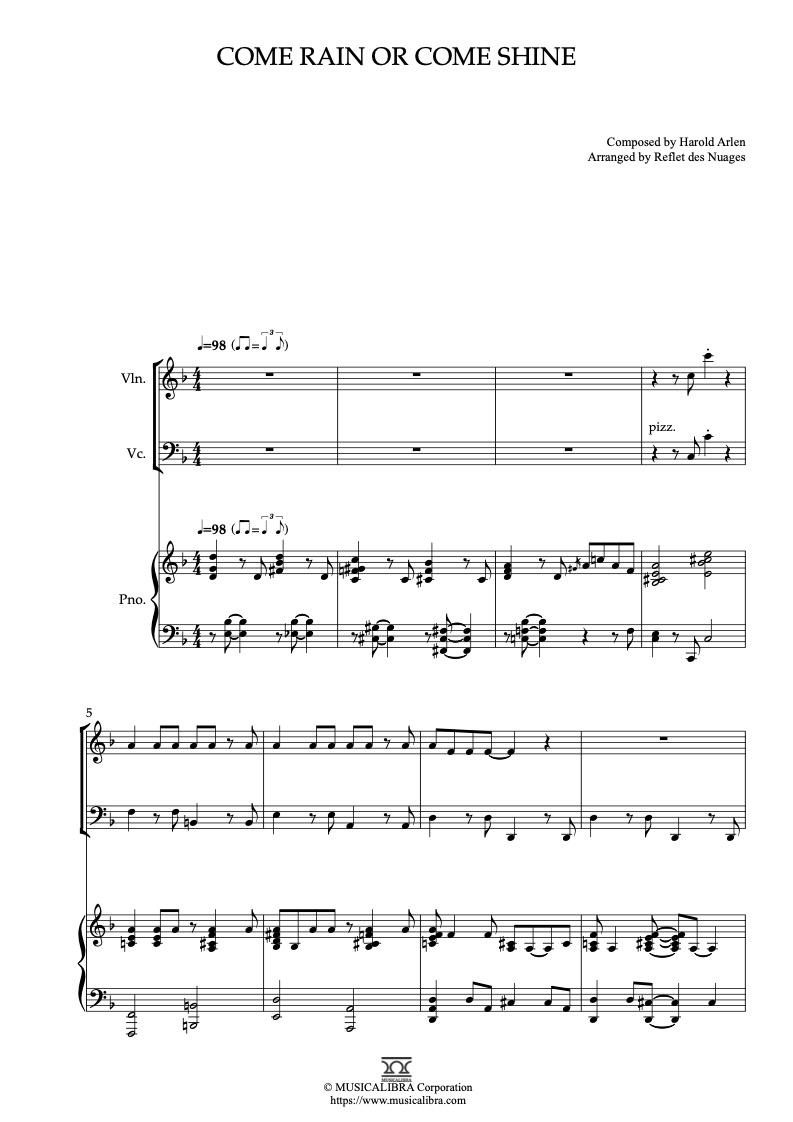 Come Rain or Come Shine 三重奏 樂譜 - 小提琴, 大提琴, 鋼琴
