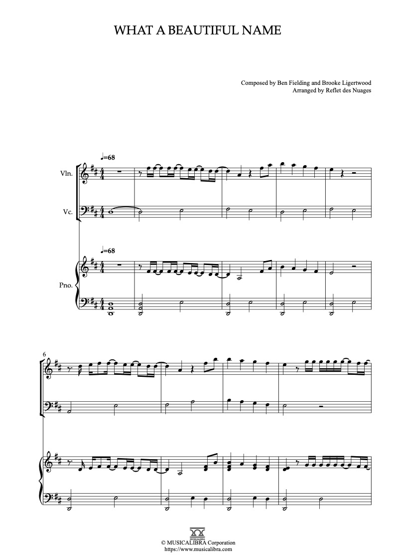 What a Beautiful Name 바이올린 첼로 피아노 트리오 실내악 앙상블 편곡 악보