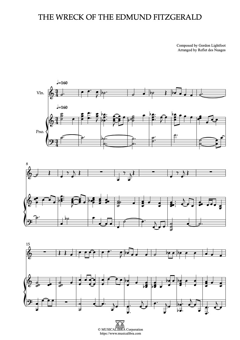 The Wreck of the Edmund Fitzgerald 바이올린 피아노 듀엣 실내악 앙상블 편곡 악보