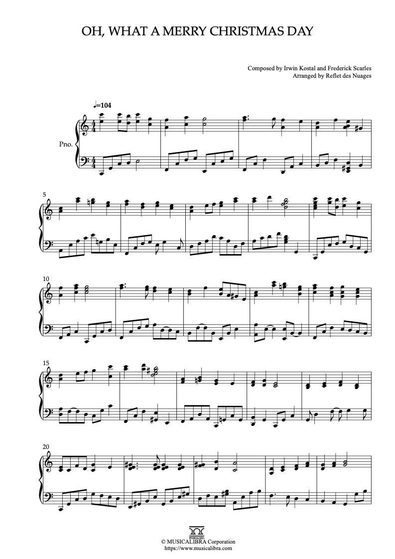 Mickey's Christmas Carol Oh, What a Merry Christmas Day ピアノソロ 編曲 楽譜