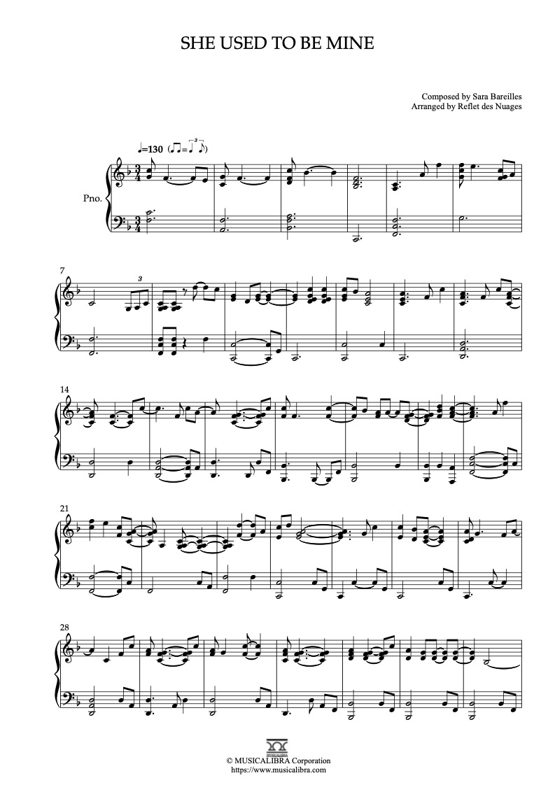 Partitura de Sara Bareilles She Used to Be Mine arreglada para piano solo