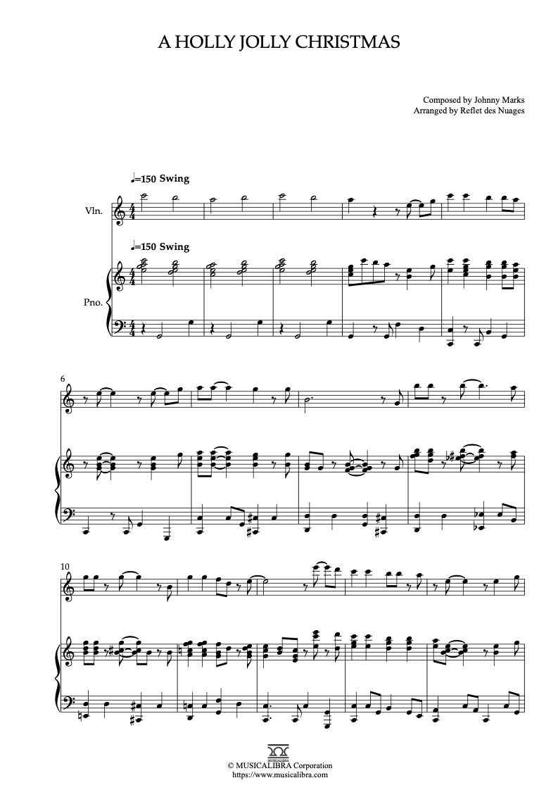 Partitura de Johnny Marks A Holly Jolly Christmas arreglada para dueto de violín y piano