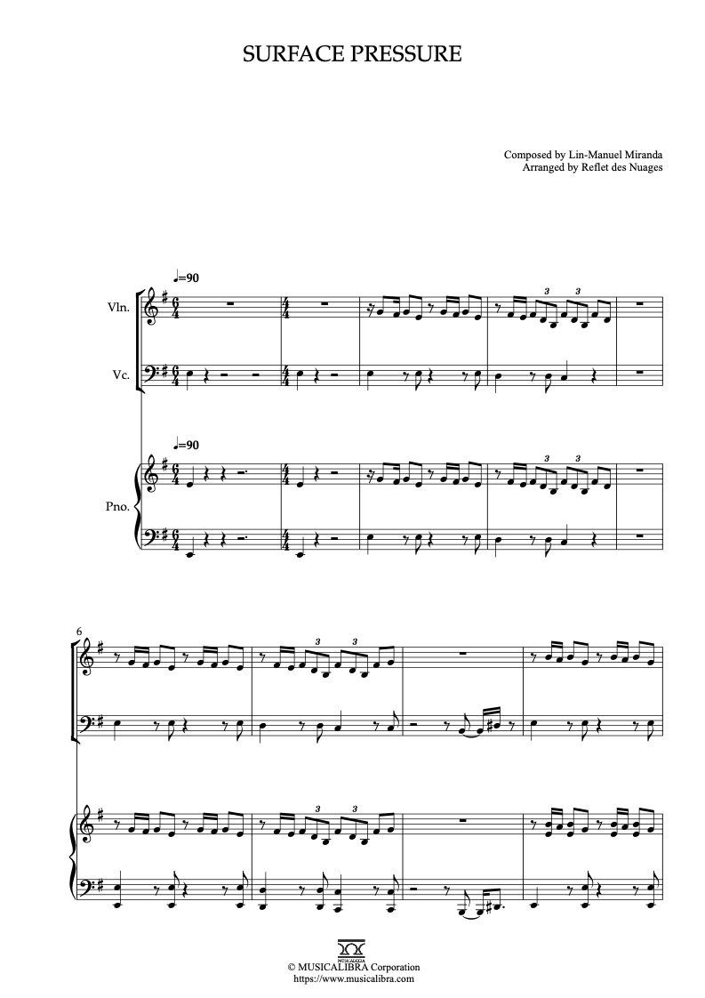 Encanto Surface Pressure 編曲楽譜 - ヴァイオリン、チェロ、ピアノトリオ