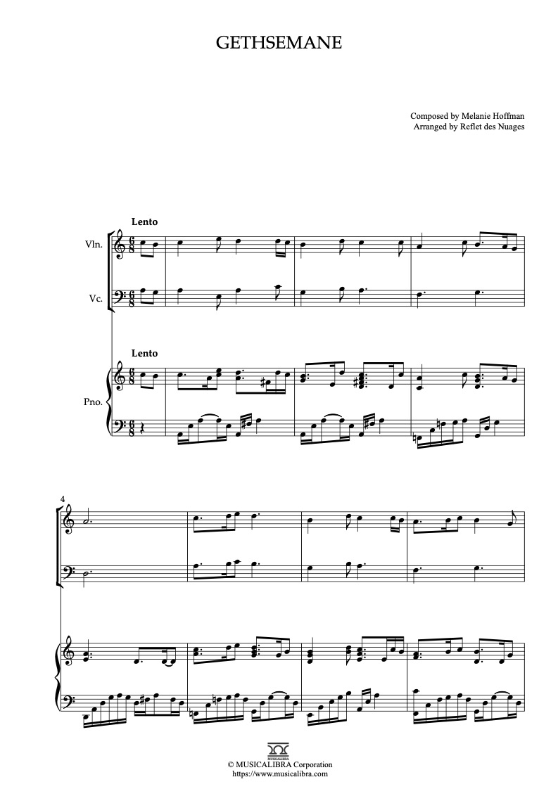 Gethsemane 編曲楽譜 - ヴァイオリン、チェロ、ピアノトリオ